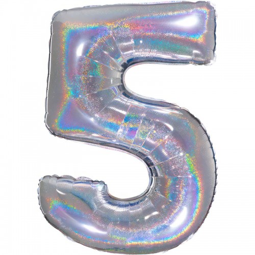 Balão Número 5 Prateado Holográfico